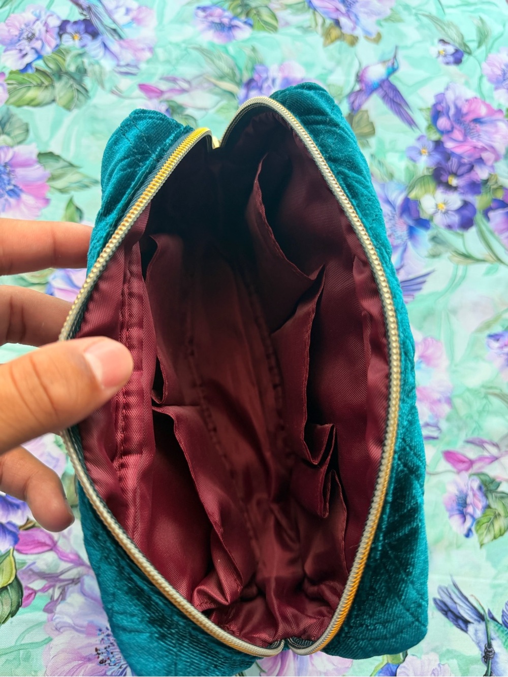 Quilted Velvet Teal Makeup Bag with Tassel - Picture 8 of 8